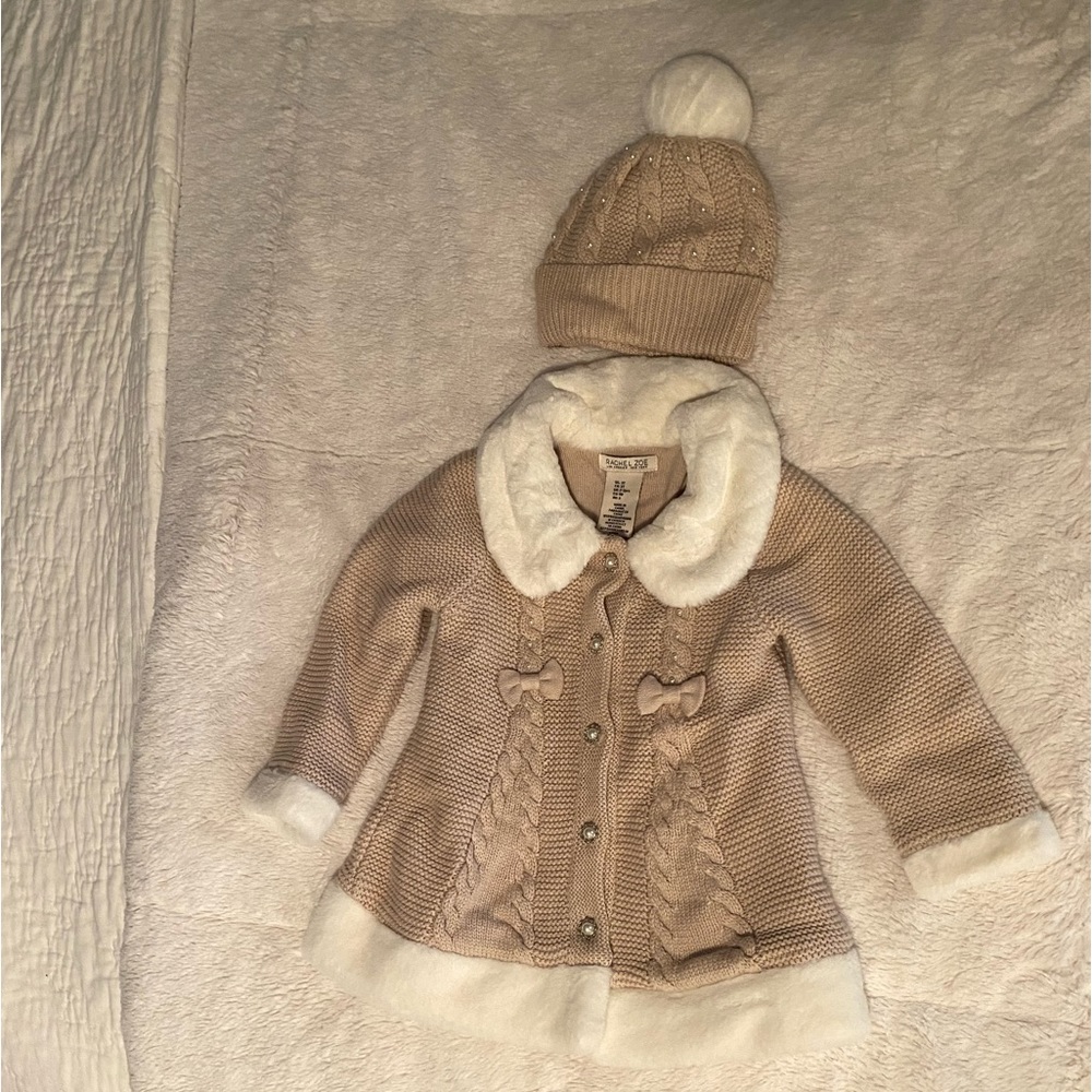 Rachel Zoe Toddler 3T Fur Lined Sweater Jacket with Hat